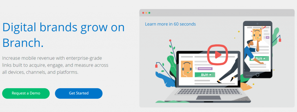 Branch.io digital brand URL shortener homepage.