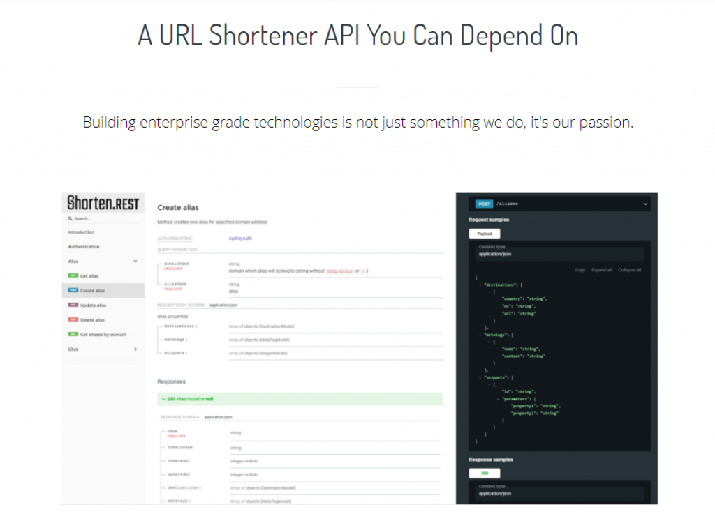 Shorten.REST link shortener API documentation.
