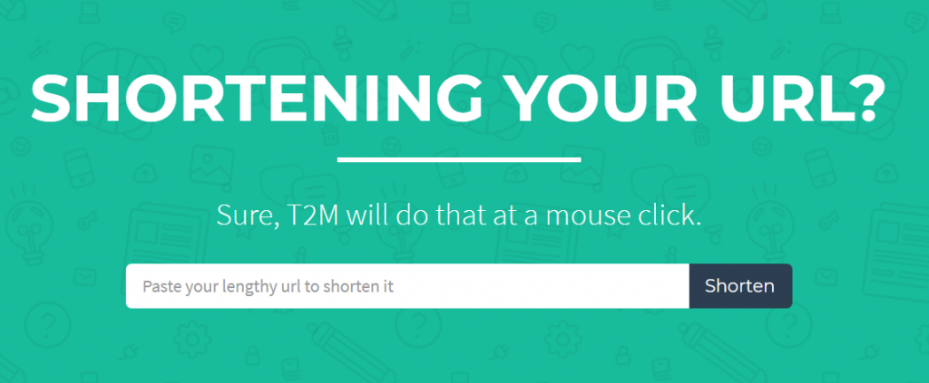 T2M URL shortener homepage.