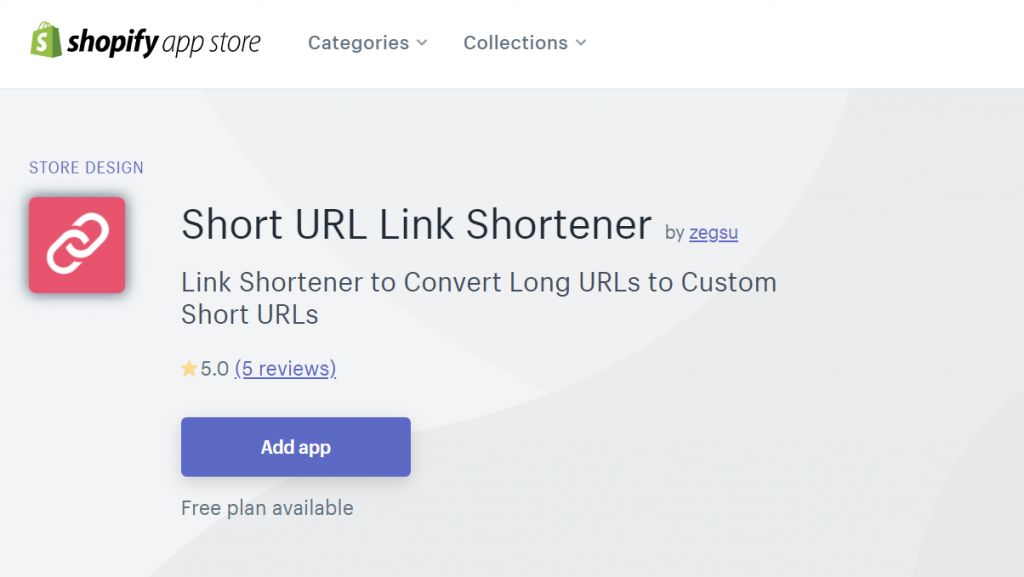 Shopify URL shortener app.